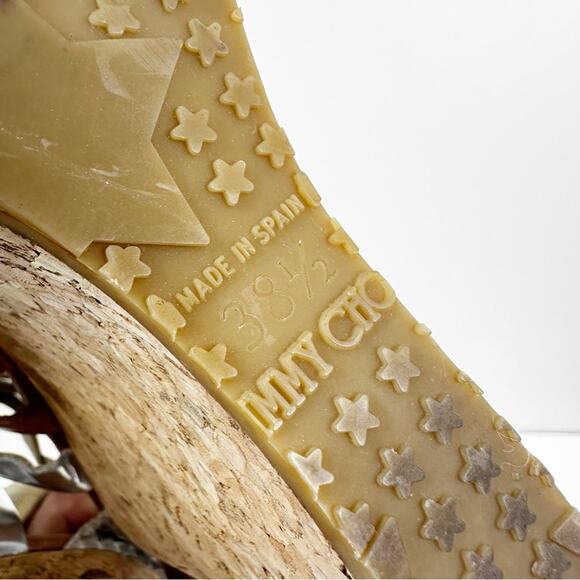Jimmy Choo Sandals Womens 38.5/ US 8.5 Cork Wedge Leather Gladiator - Picture 10 of 12
